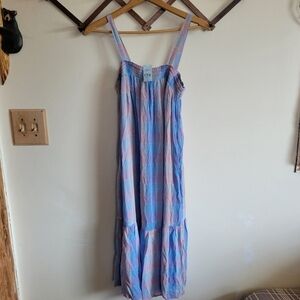 NWT Loft Midi Dress Tank Plaid Pink Blue Lightweight Small Petite